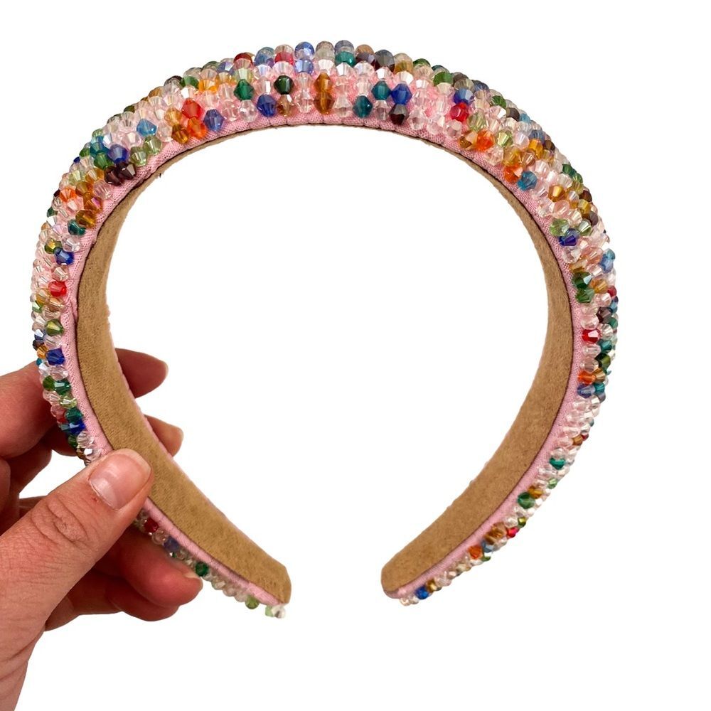 Barbie Pink Multicolor Beaded Circle Headband Y2K Coquette Festival Accessory